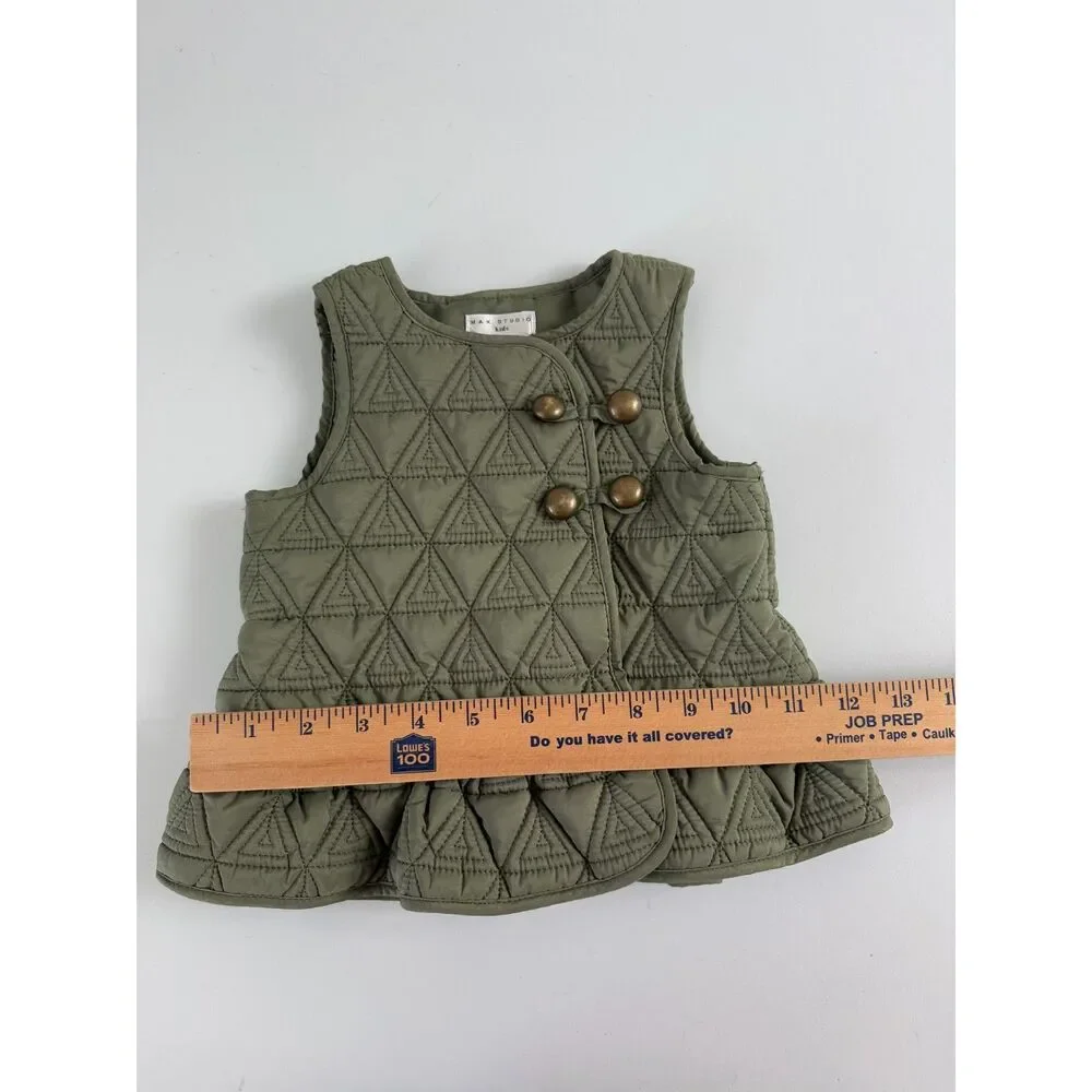 Max Studio Kids Green Geometric Quilted Vest Girls Size 18 Months
